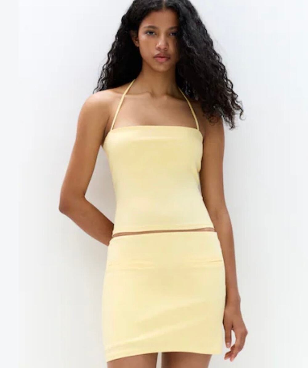 Pull & Bear Pastel Yellow Halter Top Cropped Minimalist Tank Cami Size M